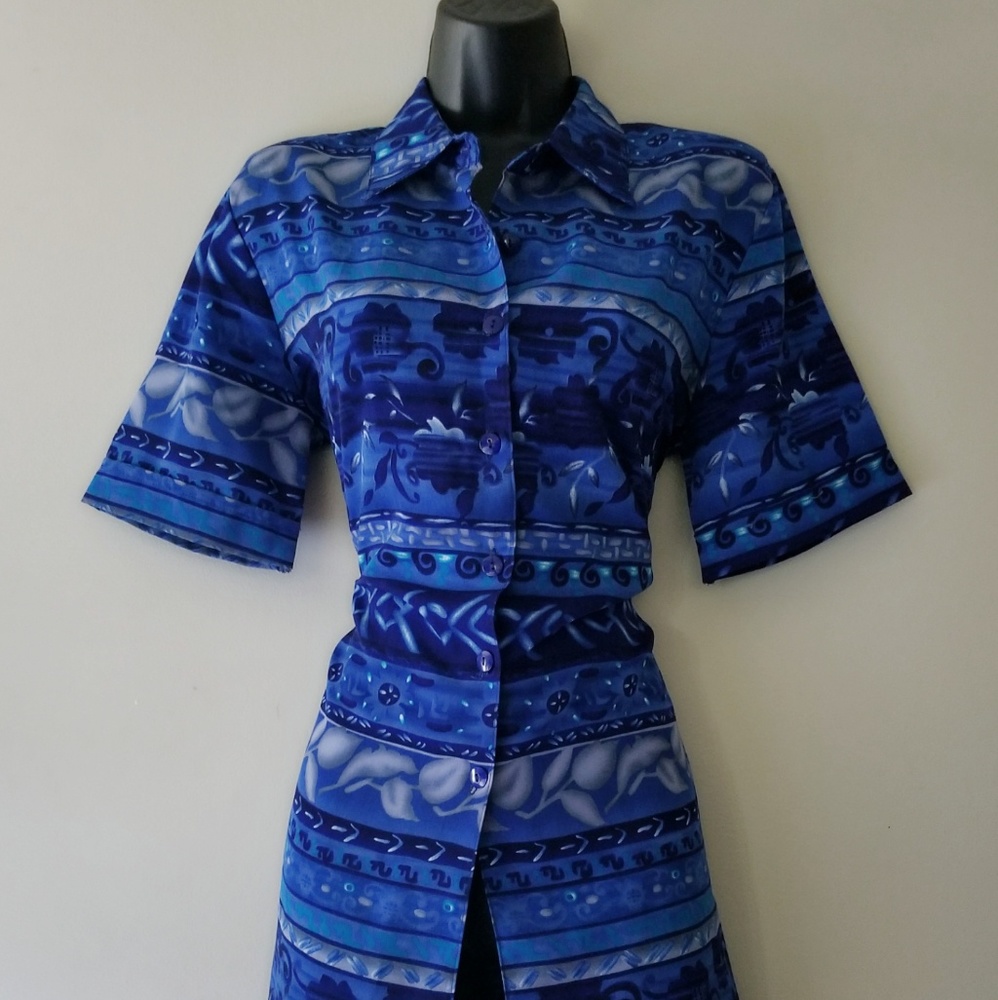 Multi Colored Blue Womens Top Shirt Size Small